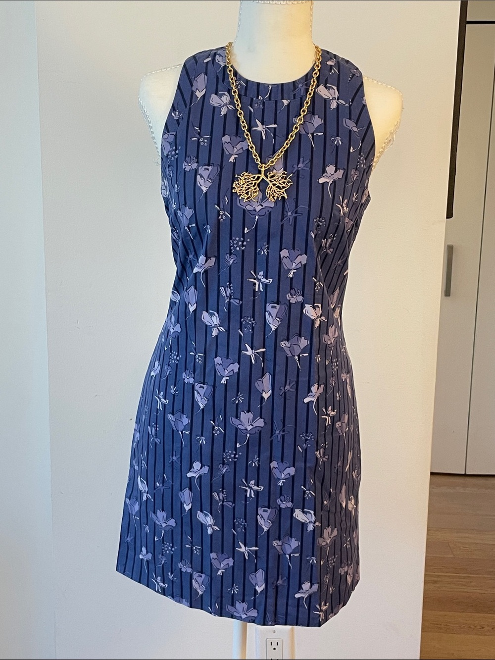 Versace Jeans Couture Blue Floral Sleeveless Mini Dress Tailored Shift EU 38